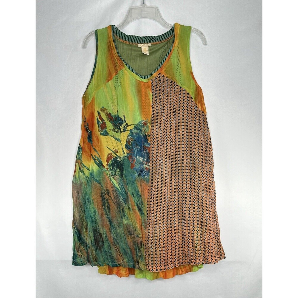 Klozlyne Tunic Dress Art To‎ Wear Bohemian Krinkle Flowy Colorful Sz PL